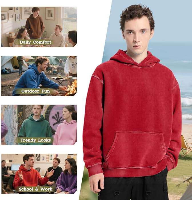 Dnzzs Men's Oversized Acid Wash Hoodies Heavyweight Cotton Fleece Sweatshirt Loose Fit Fall Winter Casual Streetwear Pullover - Image 3