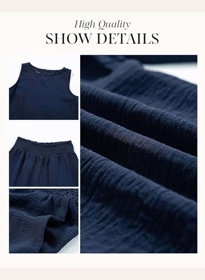 Dokotoo Pants Sets Women 2 Piece Outfits Sleeveless Round Neck Tank Tops Matching Sets for Women Elastic Waist Wide Leg - Image 5