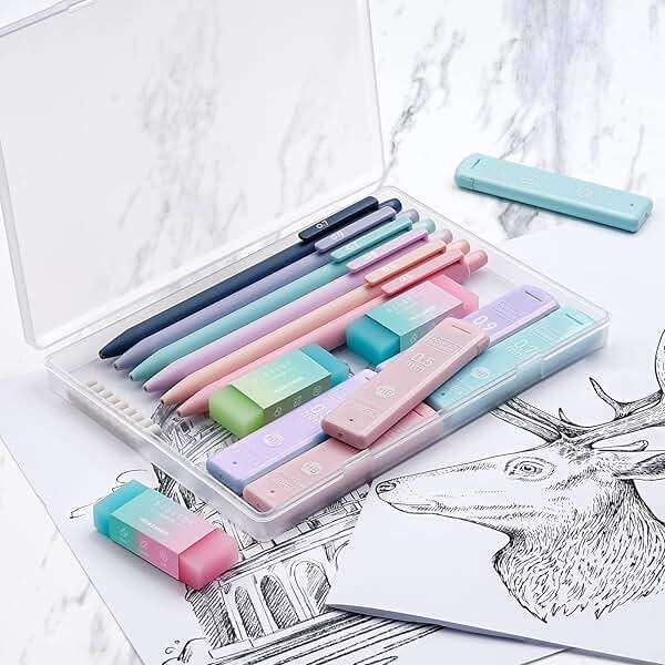 Four Candies Cute Mechanical Pencil Set, 6PCS Pastel Mechanical Pencils 0.5 mm & 0.7mm & 0.9mm with 360PCS Leads, 3PCS Erasers and 9PCS Eraser Refills, Aesthetic Pencils for Girls Writing, Art Drawing - Image 2
