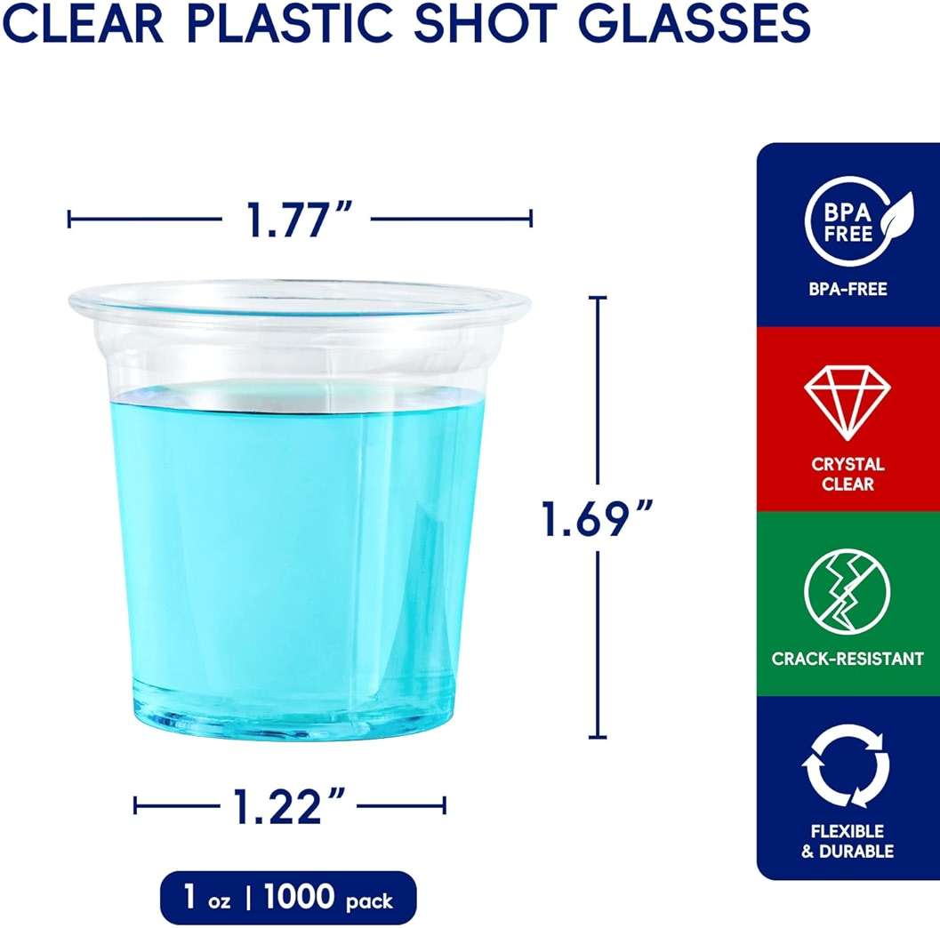 JOLLY CHEF 1000 Pack Plastic Shot Glasses, 1 oz Clear Disposable Jelly Cups Reusable Perfect for Wine Tasting, Whiskey, Food Samples, Halloween, Thanksgiving Party, Wedding, Christmas - Image 3