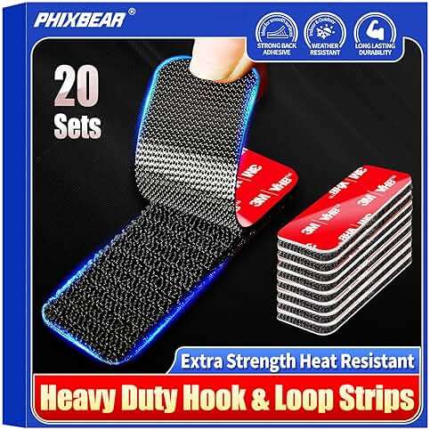 PHIXBEAR 20 Sets Super Adhesive Hook and Loop Strips Heavy Duty, Heat Resistant Waterproof, Outdoor or Indoor Use, Black 1.2x3.2 Inch - Image 1