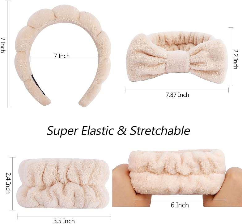 VELSCRUN 6 Pack Spa Headband, Makeup Headband, Face Wash Headbands, Skincare Headbands, Brown Sponge Hair Band Bow Tie Spa Head Band for Washing Face Wristband Set Hair Accessories for Women - Image 7