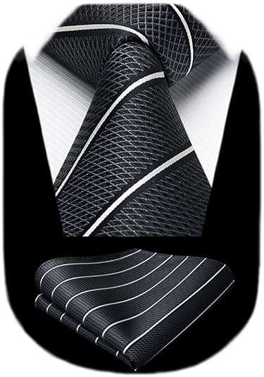 HISDERN Mens Striped Ties Classic Silk Woven Tie and Pocket Square Set Formal Business Necktie Handkerchief for Wedding - Image 1