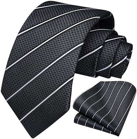HISDERN Mens Striped Ties Classic Silk Woven Tie and Pocket Square Set Formal Business Necktie Handkerchief for Wedding - Image 2