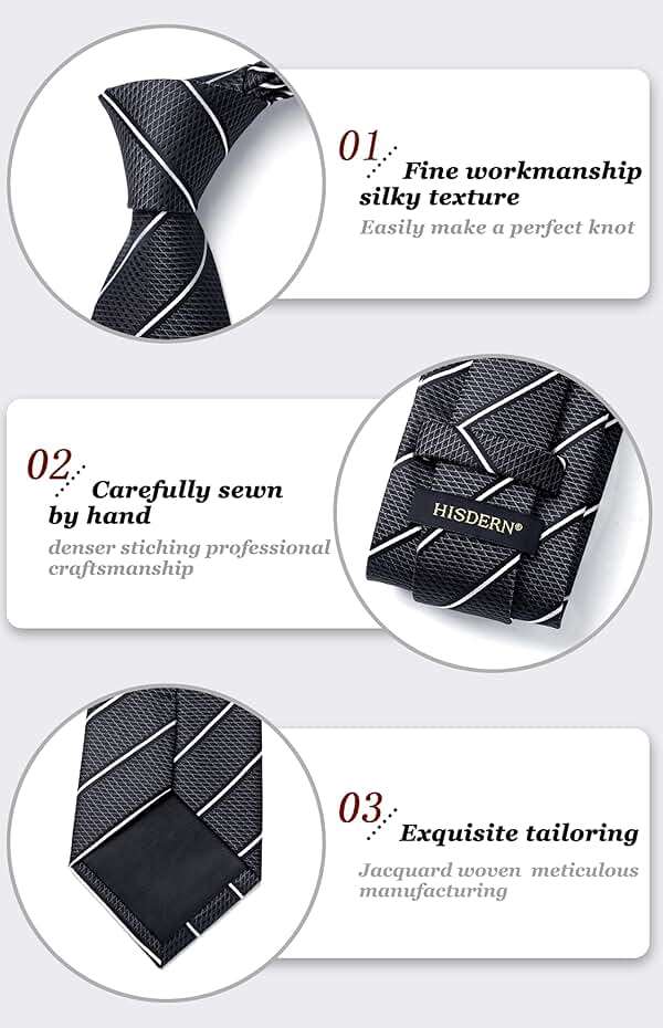 HISDERN Mens Striped Ties Classic Silk Woven Tie and Pocket Square Set Formal Business Necktie Handkerchief for Wedding - Image 4