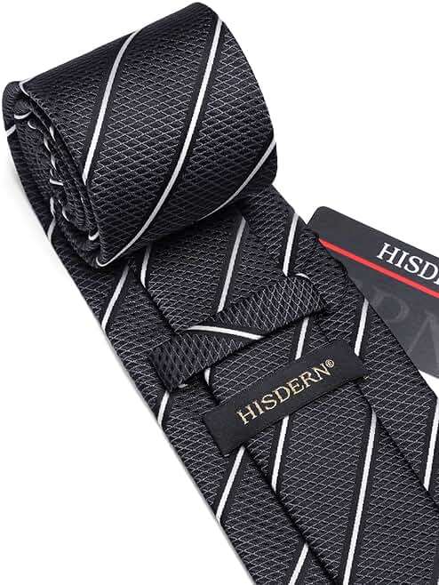 HISDERN Mens Striped Ties Classic Silk Woven Tie and Pocket Square Set Formal Business Necktie Handkerchief for Wedding - Image 5