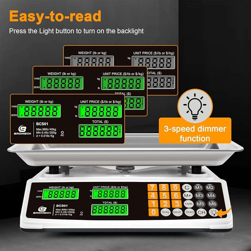 Price Computing Scale 88lb/40kg Commercial Food Scale for Produce Meat with Stainless Steel Large Platform, LCD Display, and Green Bright Backlight for Farmers Markets, Deli, （Not for Trade） - Image 5