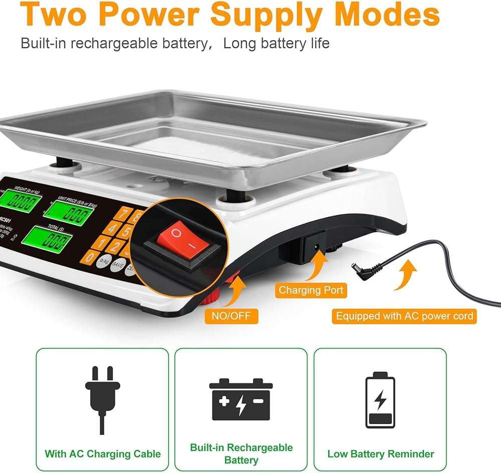 Price Computing Scale 88lb/40kg Commercial Food Scale for Produce Meat with Stainless Steel Large Platform, LCD Display, and Green Bright Backlight for Farmers Markets, Deli, （Not for Trade） - Image 6
