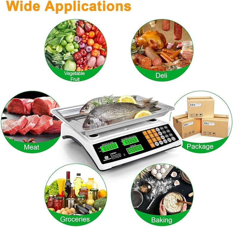 Price Computing Scale 88lb/40kg Commercial Food Scale for Produce Meat with Stainless Steel Large Platform, LCD Display, and Green Bright Backlight for Farmers Markets, Deli, （Not for Trade） - Image 7