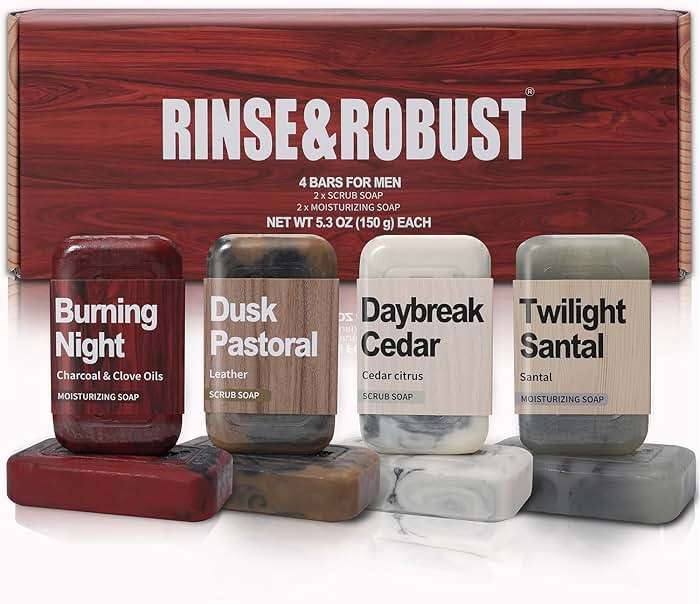Rinse & Robust Bar Soap for Men - 4Pcs Exfoliating & Moisturizing 4-in-1 Cleansing Bar Set for Face, Body, Hands & Shave | All Skin Types | Luxury Fathers Day Gift Set(4 x 5.3 oz) - Image 1