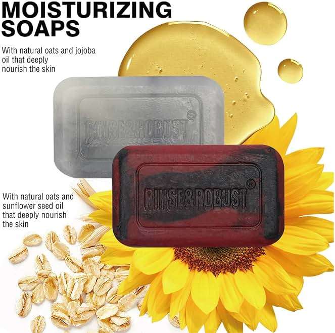Rinse & Robust Bar Soap for Men - 4Pcs Exfoliating & Moisturizing 4-in-1 Cleansing Bar Set for Face, Body, Hands & Shave | All Skin Types | Luxury Fathers Day Gift Set(4 x 5.3 oz) - Image 3