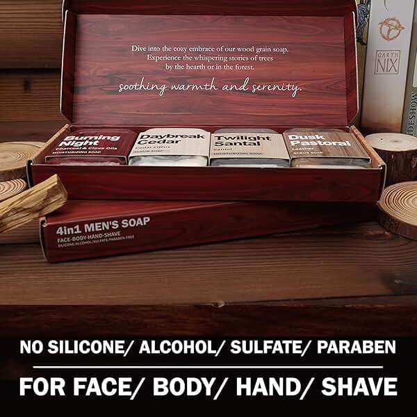 Rinse & Robust Bar Soap for Men - 4Pcs Exfoliating & Moisturizing 4-in-1 Cleansing Bar Set for Face, Body, Hands & Shave | All Skin Types | Luxury Fathers Day Gift Set(4 x 5.3 oz) - Image 6