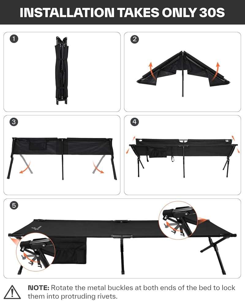 Sportneer Camping Cot: 78.3"x28.7"x14.6" Comfort Cot Bed for Camping Traveling Guest Bed, Sleeping Cots for Adults with Side Pockets & Storage Bag - Ease of Assembly, Support 330 Lbs - Image 7