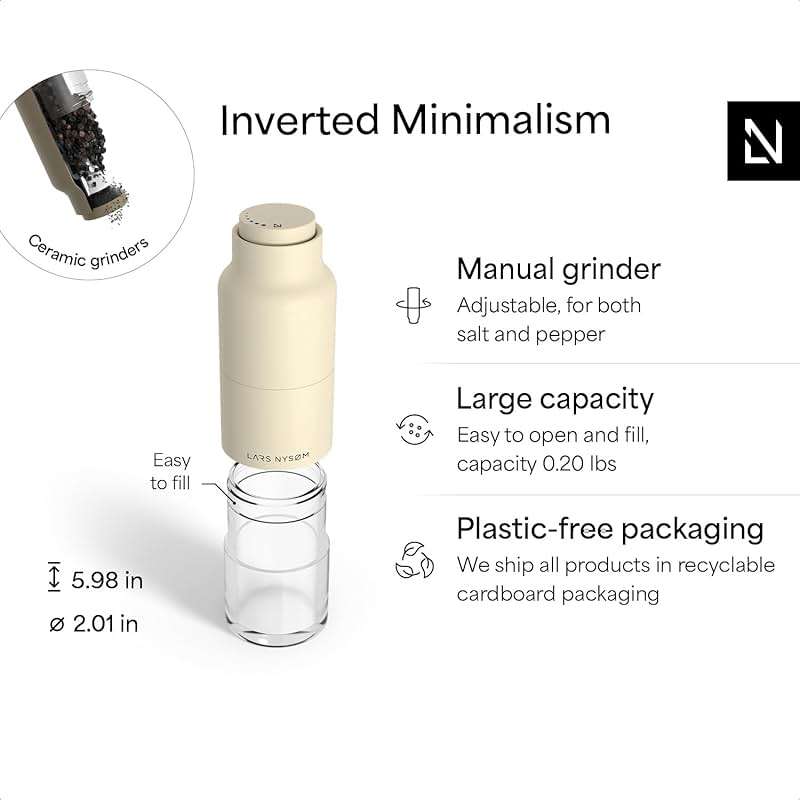 LARS NYSØM Salt and Pepper Grinder Set, Stainless Steel Manual Salt and Pepper Mills, Adjustable Ceramic Grinder, Design Spice Shakers (Brown/Beige) - Image 4