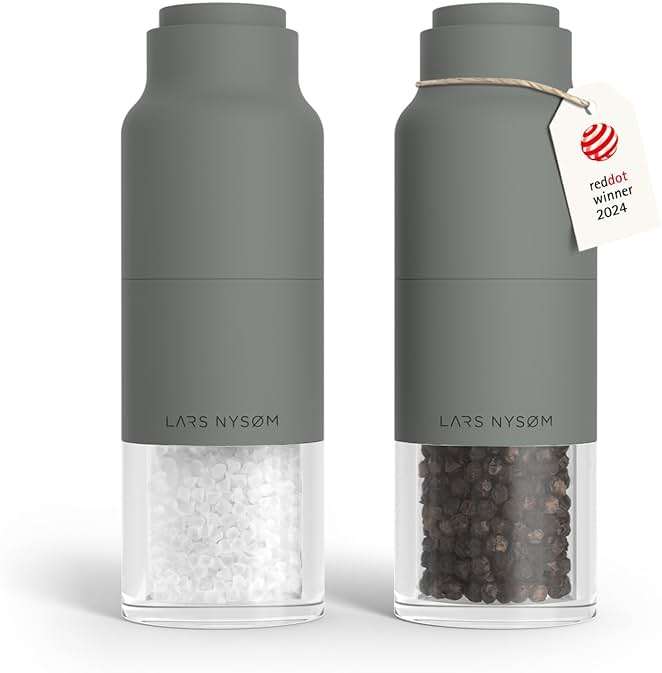 LARS NYSØM Salt and Pepper Grinder Set, Stainless Steel Manual Salt and Pepper Mills, Adjustable Ceramic Grinder, Design Spice Shakers (Ash Gray) - Image 1