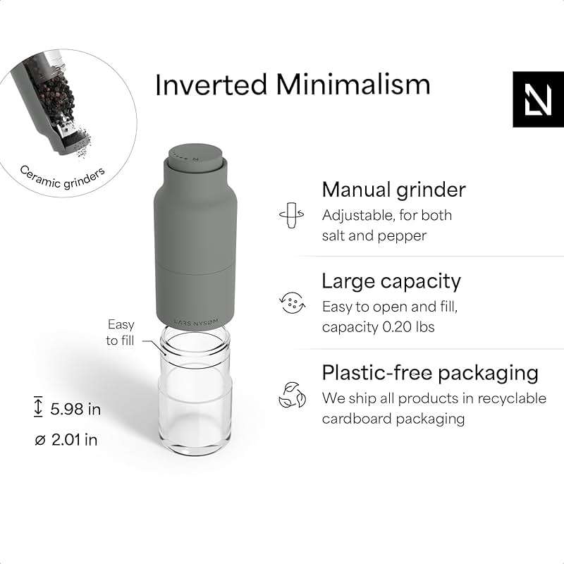 LARS NYSØM Salt and Pepper Grinder Set, Stainless Steel Manual Salt and Pepper Mills, Adjustable Ceramic Grinder, Design Spice Shakers (Ash Gray) - Image 4
