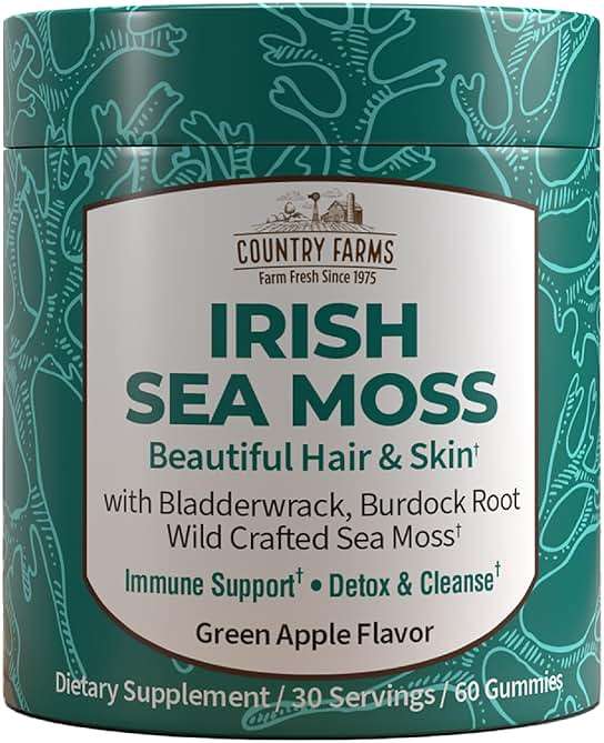 COUNTRY FARMS Irish Sea Moss Gummies, 2000mg Irish Moss, Burdock Root, Bladderwrack for Immune Support, Promotes Digestive Health, Skin and Hair Support, Pectin Based, Vegan, Gluten Free, Green Apple - Image 1