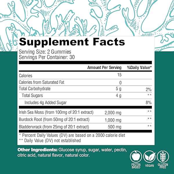 COUNTRY FARMS Irish Sea Moss Gummies, 2000mg Irish Moss, Burdock Root, Bladderwrack for Immune Support, Promotes Digestive Health, Skin and Hair Support, Pectin Based, Vegan, Gluten Free, Green Apple - Image 2