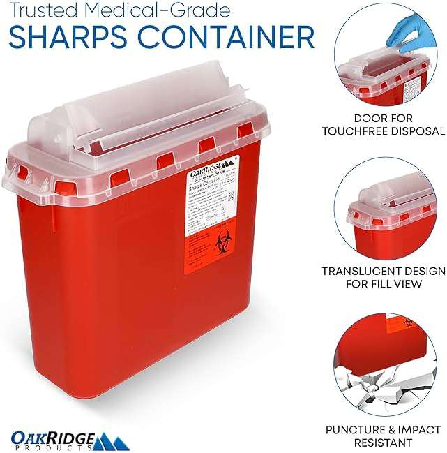 Oakridge Products Transparent Sharps Container for Home Use and Professional 5.4 Quart (5-Pack), Touchless Biohazard Needle and Syringe Disposal, Rotating Lid, CDC Certified - Image 5