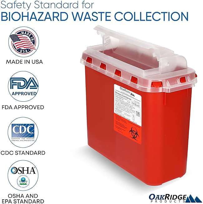 Oakridge Products Transparent Sharps Container for Home Use and Professional 5.4 Quart (5-Pack), Touchless Biohazard Needle and Syringe Disposal, Rotating Lid, CDC Certified - Image 6