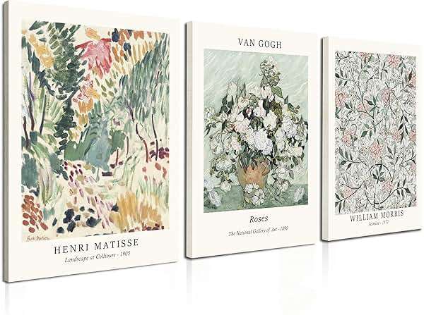 Induslyfe Framed Sage Green Vintage Wall Art Canvas Decor Set of 3, Matisse Prints Posters Mid Century Modern Art, Aesthetic Floral Botanical Wall Art for Bedroom, Living Room, Bathroom 12x16 - Image 1