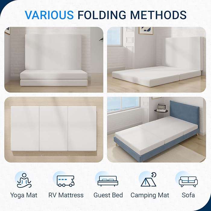Avenco Folding Mattress Topper, 4 Inch Trifold Mattress, Twin Size Folding Mattress for Indoors, RV/Camper Van, Travel, Camping, Guest Room-Breathable Cover & Non-Slip Bottom - Image 6