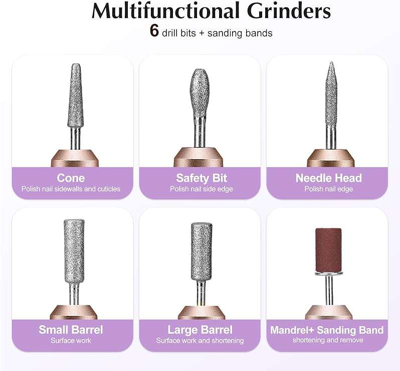 COSLUS C40 Electric Nail Drill File Professional: for Acrylic Gel Dip Powder Nails Portable Nail Machine Kit Manicure Pedicure Tools Polishing Set with Nail Drill Bits Sanding Bands - Image 9