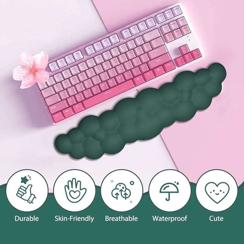 JIKIOU Upgrade Leather Cloud Keyboard Wrist Rest, Cloud Wrist Rest with Non-Slip PU Base, Comfortable Memory Foam Wrist Rest for Computer Laptop Mac Gaming Office and Pain Relief Christmas Wish Gift - Image 4