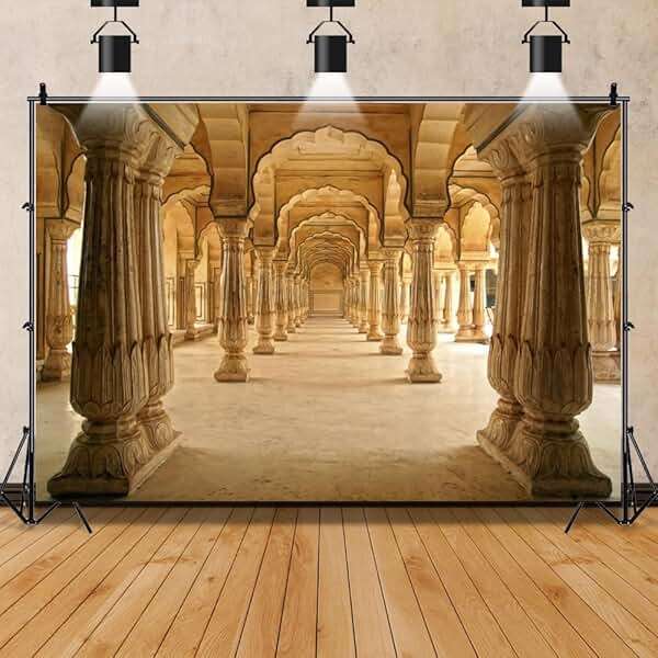 Leowefowa 10x8ft Vinyl Hindu Temple Photo Background Backdrop Vintage Building Ancient Old Columns Background Indian Backdrop for Photography Photo Booth Studio Props - Image 2