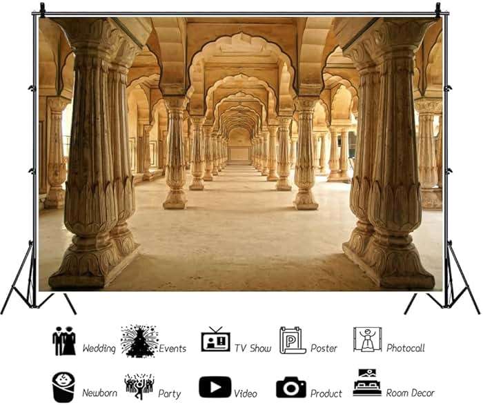 Leowefowa 10x8ft Vinyl Hindu Temple Photo Background Backdrop Vintage Building Ancient Old Columns Background Indian Backdrop for Photography Photo Booth Studio Props - Image 4
