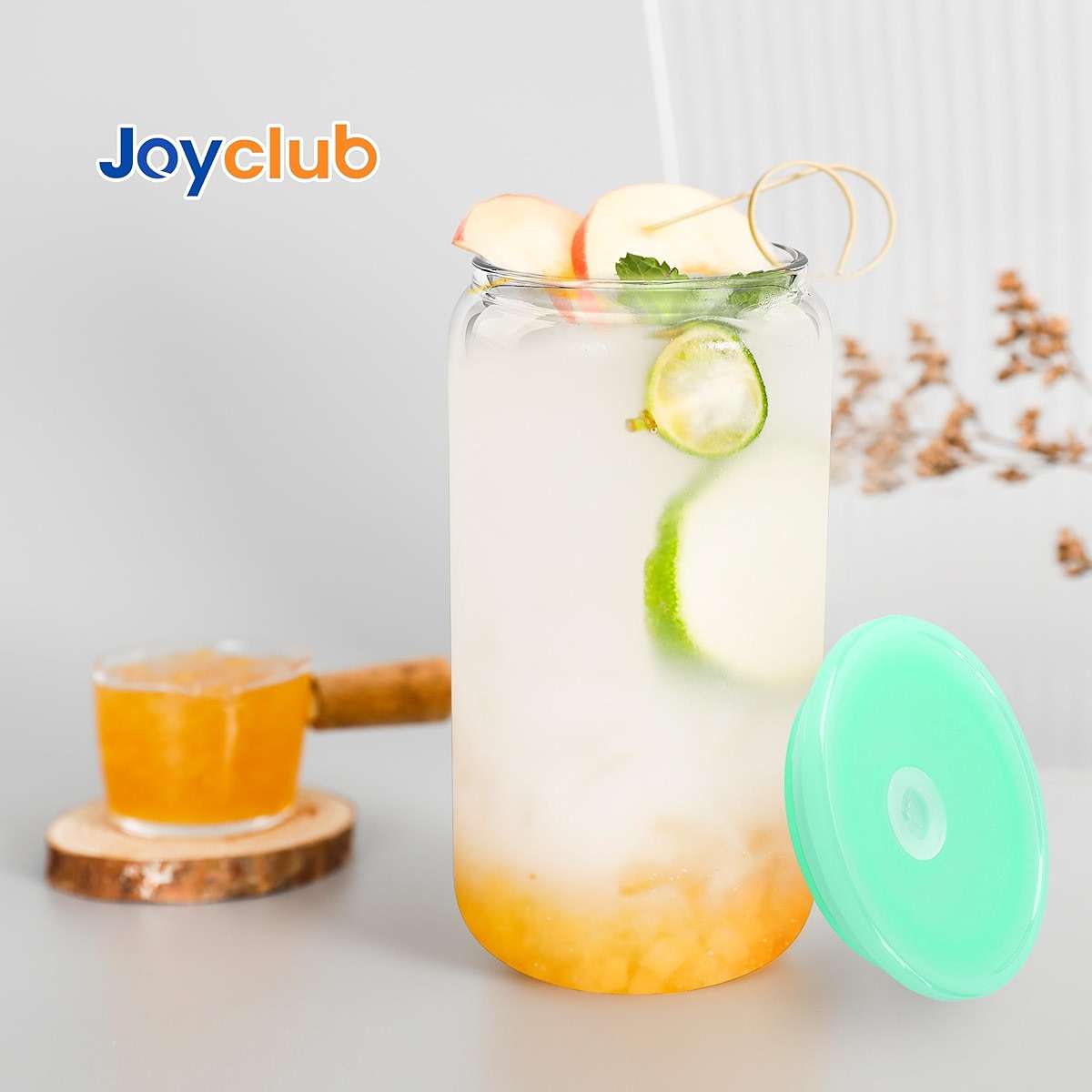 Joyclub 8pcs 16 oz Glass Cups with Acrylic Lids and Straws Can Shaped Iced Coffee Glasses Cute Tumbler Set Drinking Jars for Smoothie Soda Boba Beer Party Housewarming Gifts - Image 2