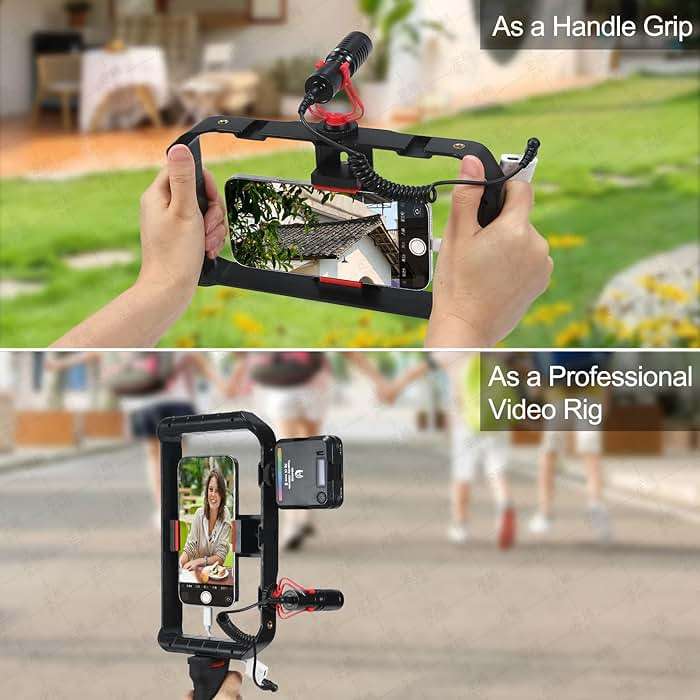 Taisioner Smartphone Video Rig Hand Girp Stabilizer Filmmaking Vlogging Case Phone Video Stabilizer with Cold Shoe for Film Maker Video Grapher Compatible with iPhone 15/14/13/12/ Pro Max and Android - Image 2