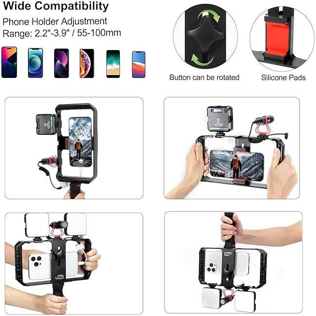 Taisioner Smartphone Video Rig Hand Girp Stabilizer Filmmaking Vlogging Case Phone Video Stabilizer with Cold Shoe for Film Maker Video Grapher Compatible with iPhone 15/14/13/12/ Pro Max and Android - Image 4