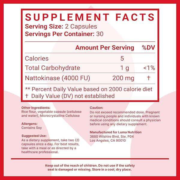 Luma Nutrition Nattokinase Supplement - Natto 4000 FU Per Serving, Premium Heart Health Support - Vegan & Gluten Free - 60 Capsules, 30 Servings - Image 7