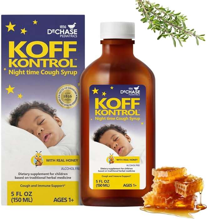 Dr. Chase Koff Kontrol Nighttime Kids Cough Syrup - Natural Night Time Cough Relief for Toddlers & Children - Honey, Elderberry, Chamomile & Echinacea Formula - Alcohol-Free (5 fl oz) - Image 1