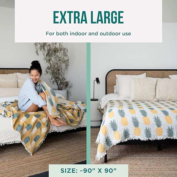 Sand Cloud Extra Large King-Size Turkish Blanket & Comforter (Pineapple Party) - 100% Organic Turkish Cotton & Jacquard Weave with Fringe Tassels - Soft, Comfy & Cozy Throw & Beach Blanket - 90" x 90" - Image 3
