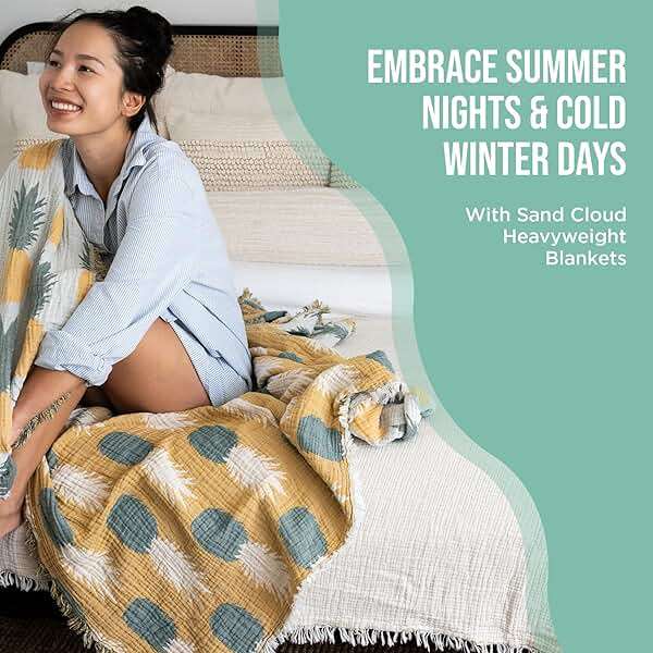 Sand Cloud Extra Large King-Size Turkish Blanket & Comforter (Pineapple Party) - 100% Organic Turkish Cotton & Jacquard Weave with Fringe Tassels - Soft, Comfy & Cozy Throw & Beach Blanket - 90" x 90" - Image 4