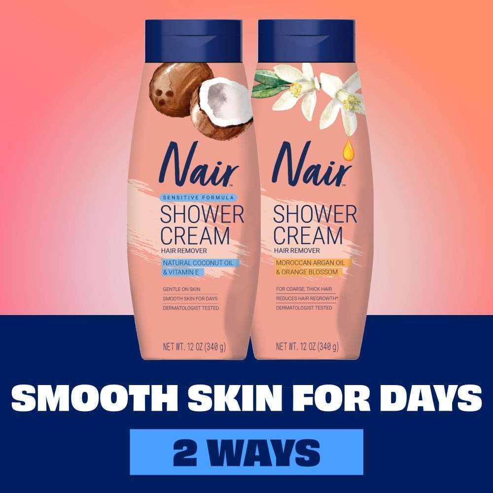 Nair Sensitive Formula Shower Cream, Quick and Easy Hair Removal Cream with Coconut Oil and Vitamin E for Body, 12 oz   - Image 10
