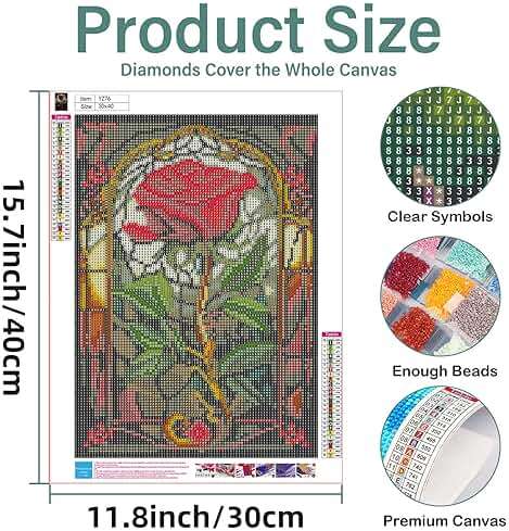 Aestalrcus Rose Diamond Painting Kit for Adults, Rose Diamond Art Kits for Adults, Flower Gem Art for Home Wall Decor 16x12inch - Image 3