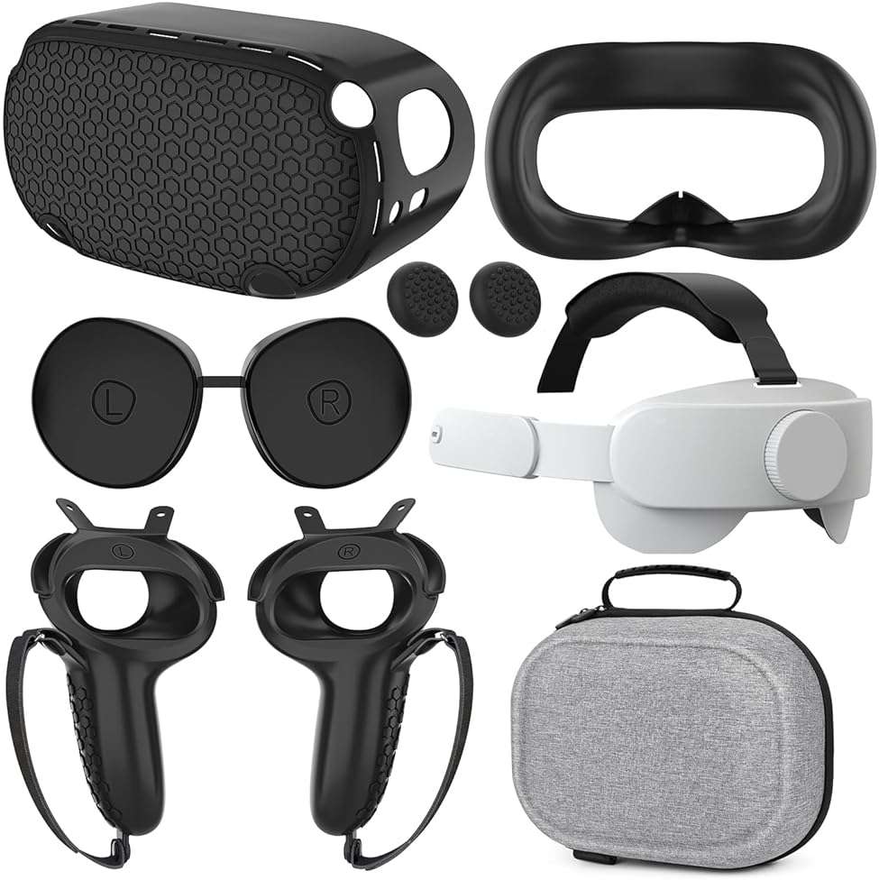 Quest 2 Accessories - Head Strap, Case, Face Cover, Controller Grips, Joystick Cover, Lens Protector - Image 1