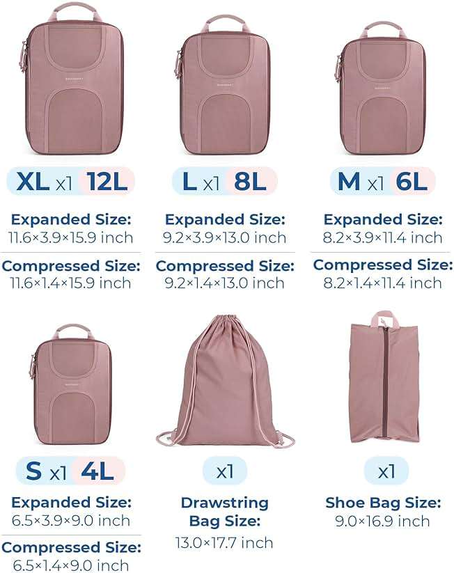 BAGSMART Compression Packing Cubes, 6 Set Packing Cubes for Suitcases, Lightweight Suitcases Organizers Bag Set & Compression Travel Cubes, Travel Essentials Packing Organizers - Image 2