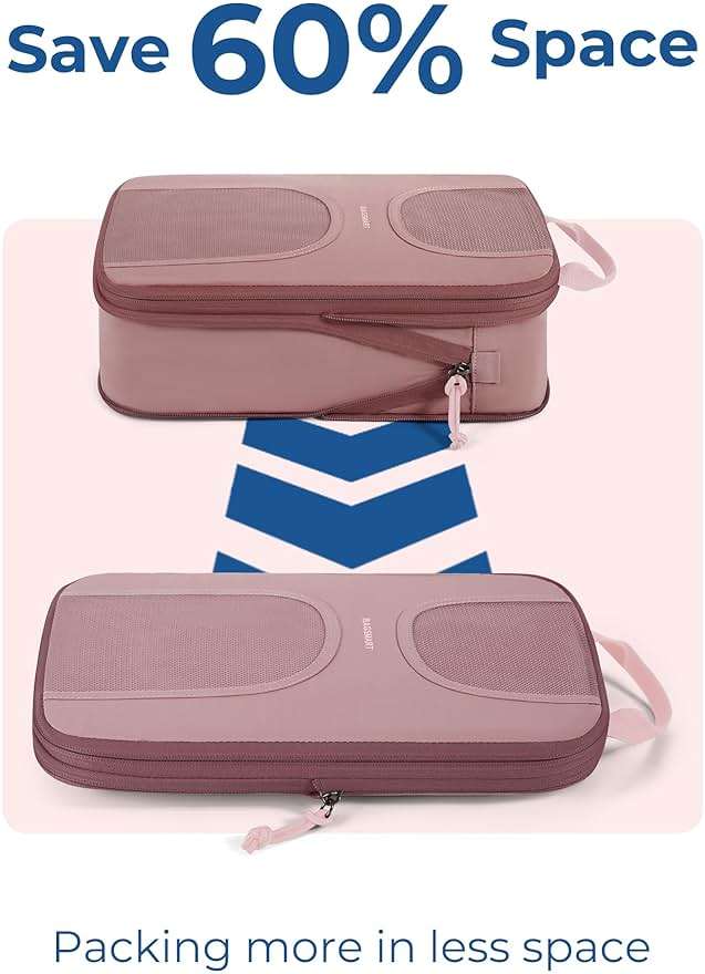 BAGSMART Compression Packing Cubes, 6 Set Packing Cubes for Suitcases, Lightweight Suitcases Organizers Bag Set & Compression Travel Cubes, Travel Essentials Packing Organizers - Image 4