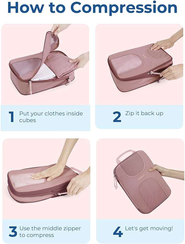 BAGSMART Compression Packing Cubes, 6 Set Packing Cubes for Suitcases, Lightweight Suitcases Organizers Bag Set & Compression Travel Cubes, Travel Essentials Packing Organizers - Image 5