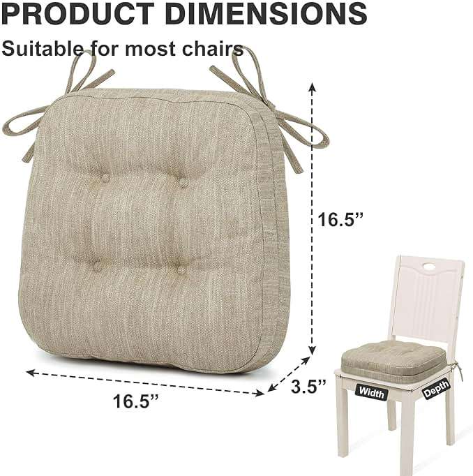 Shinnwa Dining Chair Cushions Set of 6, Dual-Layer Memory Foam Kitchen Chair Cushions, Patented Design Seat Pads with Ties, 16.5 x 16.5 x 3.5in, 6 Pack, Beige - Image 3