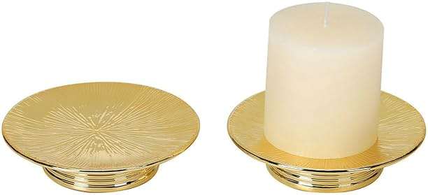 Ceramic Gold Candle Holders Set 2 Modern Pillar Candle Stand Candle plate Table Centerpiece Jewelry dish golden Tray riser display stand for Home,Dinning,Party,Wedding,Birthday,Anniversary Decorations - Image 1