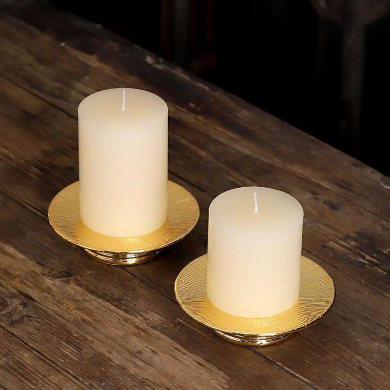 Ceramic Gold Candle Holders Set 2 Modern Pillar Candle Stand Candle plate Table Centerpiece Jewelry dish golden Tray riser display stand for Home,Dinning,Party,Wedding,Birthday,Anniversary Decorations - Image 2