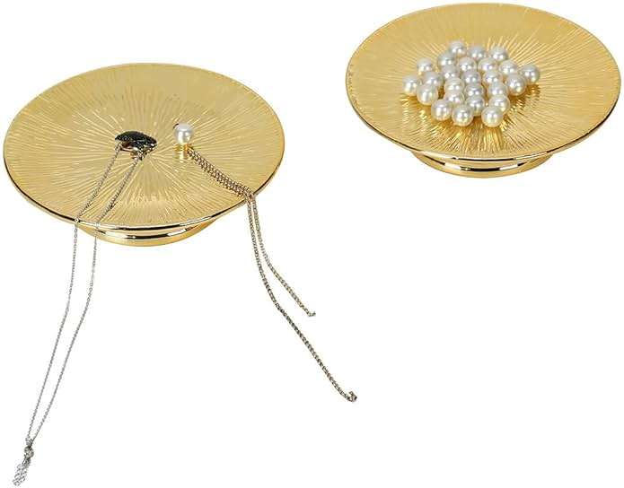 Ceramic Gold Candle Holders Set 2 Modern Pillar Candle Stand Candle plate Table Centerpiece Jewelry dish golden Tray riser display stand for Home,Dinning,Party,Wedding,Birthday,Anniversary Decorations - Image 3