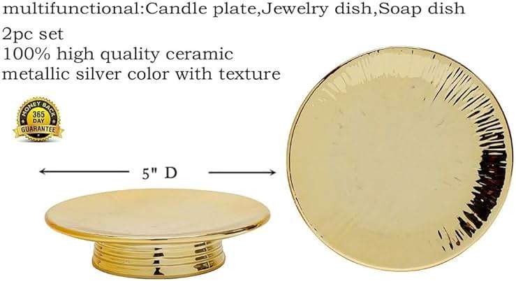 Ceramic Gold Candle Holders Set 2 Modern Pillar Candle Stand Candle plate Table Centerpiece Jewelry dish golden Tray riser display stand for Home,Dinning,Party,Wedding,Birthday,Anniversary Decorations - Image 4