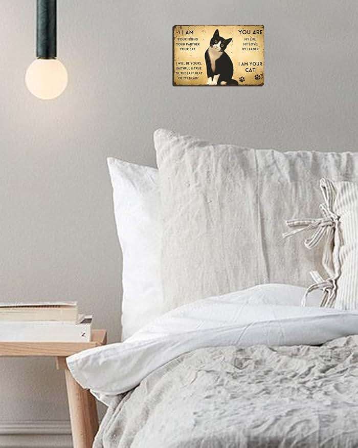 ALKB Vintage Metal Cat Sign - "I Am Your Friend, Your Partner, Your Cat" - 8"x12" Retro Metal Wall Decor for Cat Lovers, Pet Themed Gift with Paw Prints. - Image 5