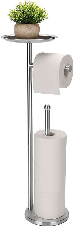 Kalitro Toilet Paper Holder Freestanding with Big Shelf, 4 Rolls Reserve Paper Holder Stand, Modern Paper Roll Holder with Storage Space for Phones (Brushed Nickel) - Image 1